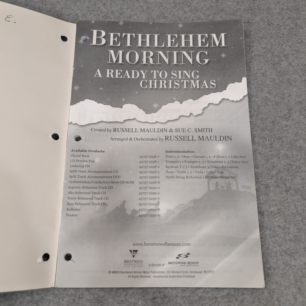 Bethlehem Morning A Ready To Sing Christmas SATB Choral Book Russell Mauldin - Picture 2 of 3